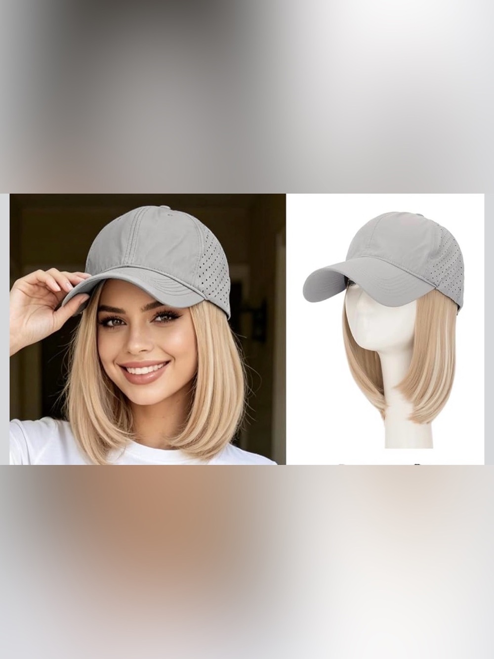 Hat Wig,Summer Baseball Cap Wigs,Hats with Hair Attached 8Inch